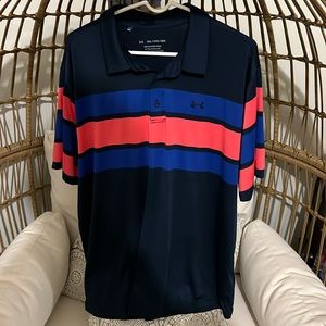 Men’s Under Armor XXL Polo. Navy Blue with Red and Blue stripes at the top